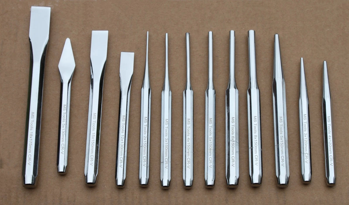 13Pc Punch & Chisel Set Tapered Center Punch Cold Chisels Pin Punch