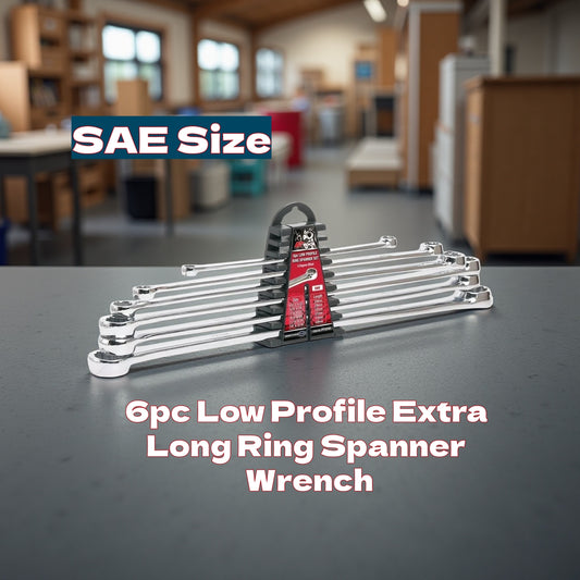 6pc SAE Low Profile Extra Long Ring Spanner Wrench Set 0° Offset 9/32"-15/16"