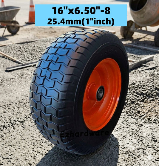 16"x6.5"-8 Solid Wheelbarrow Wheel 25.4mm Bore Non Pneumatic 285Kg Capacity