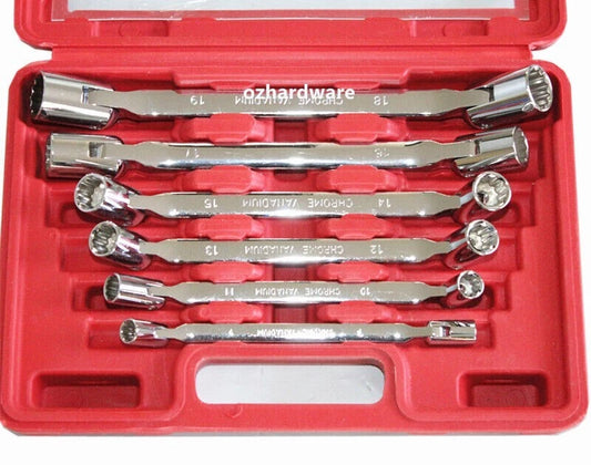 6Pcs Flexible Head Combination Spanner Set – Swivel Box End for Tight Engine Access, Auto Maintenance