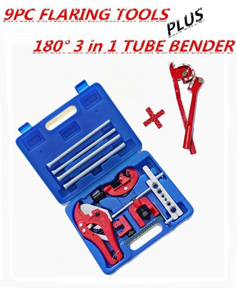 10pc Flaring tools Kit with Cutter & 180° Pipe Bender Swivel Tube Wrench for Copper, Brass & Aluminium Pipes
