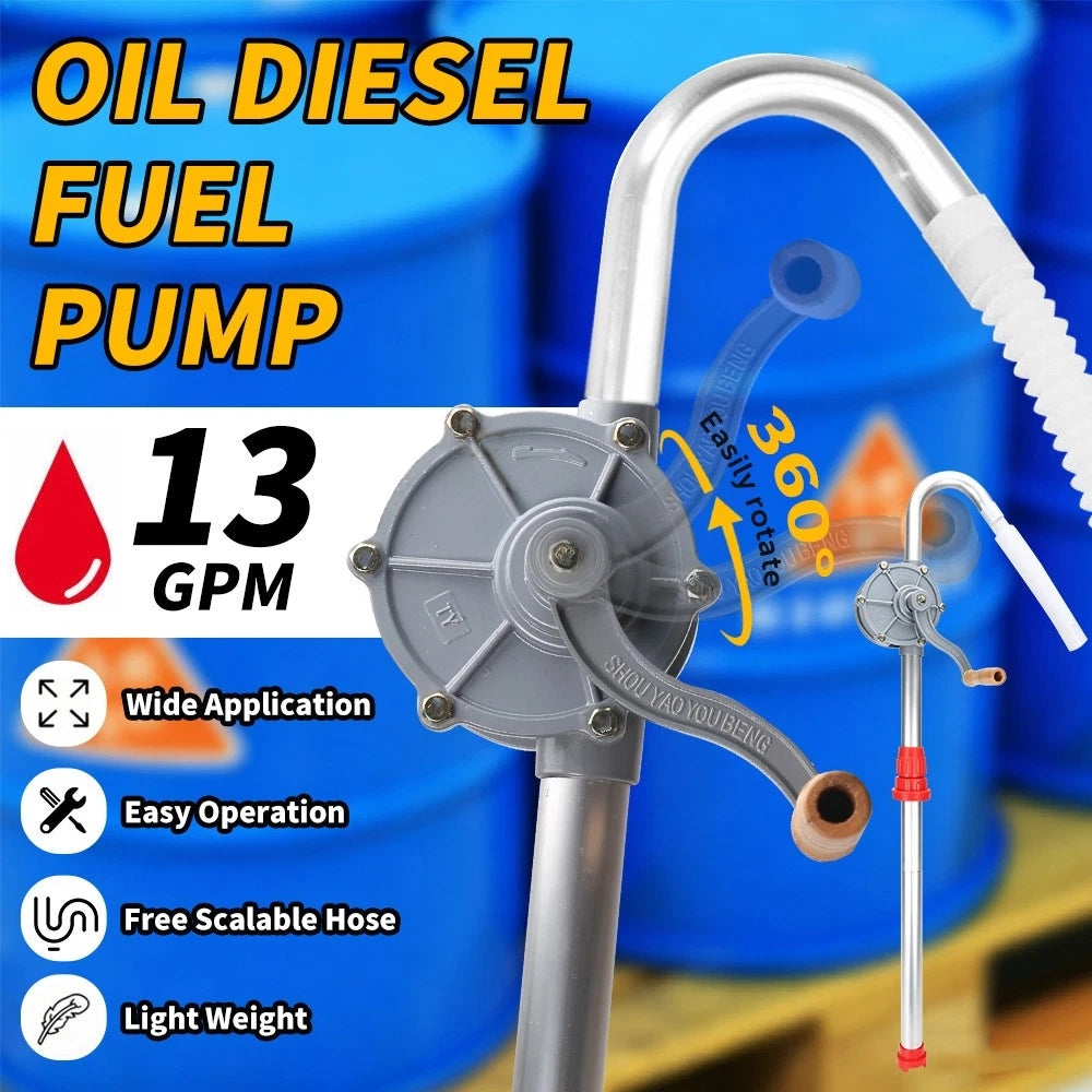 Aluminium Rotary Hand Pump Heavy Duty Oil Transfer 55 Gallon Industrial Drum