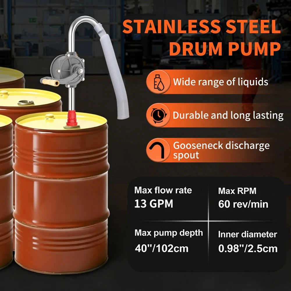 Aluminium Rotary Hand Pump Heavy Duty Oil Transfer 55 Gallon Industrial Drum