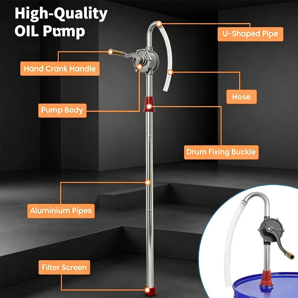 Aluminium Rotary Hand Pump Heavy Duty Oil Transfer 55 Gallon Industrial Drum