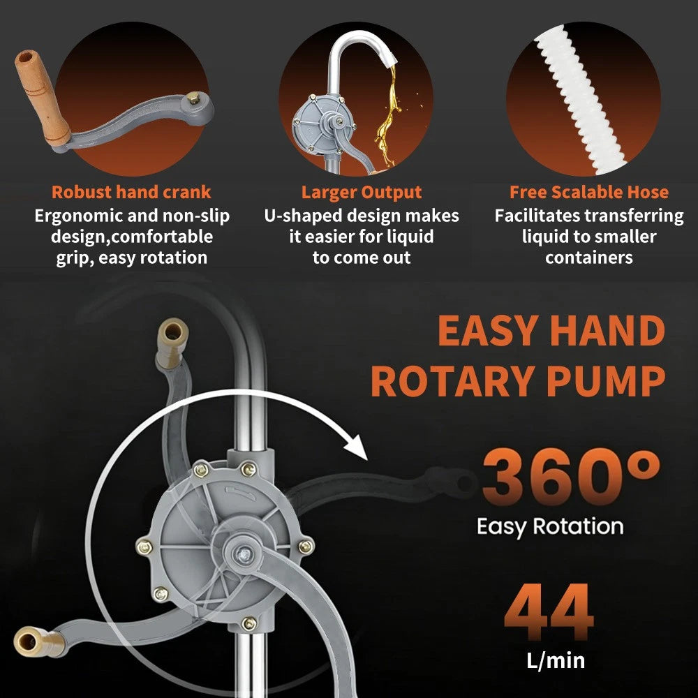 Aluminium Rotary Hand Pump Heavy Duty Oil Transfer 55 Gallon Industrial Drum
