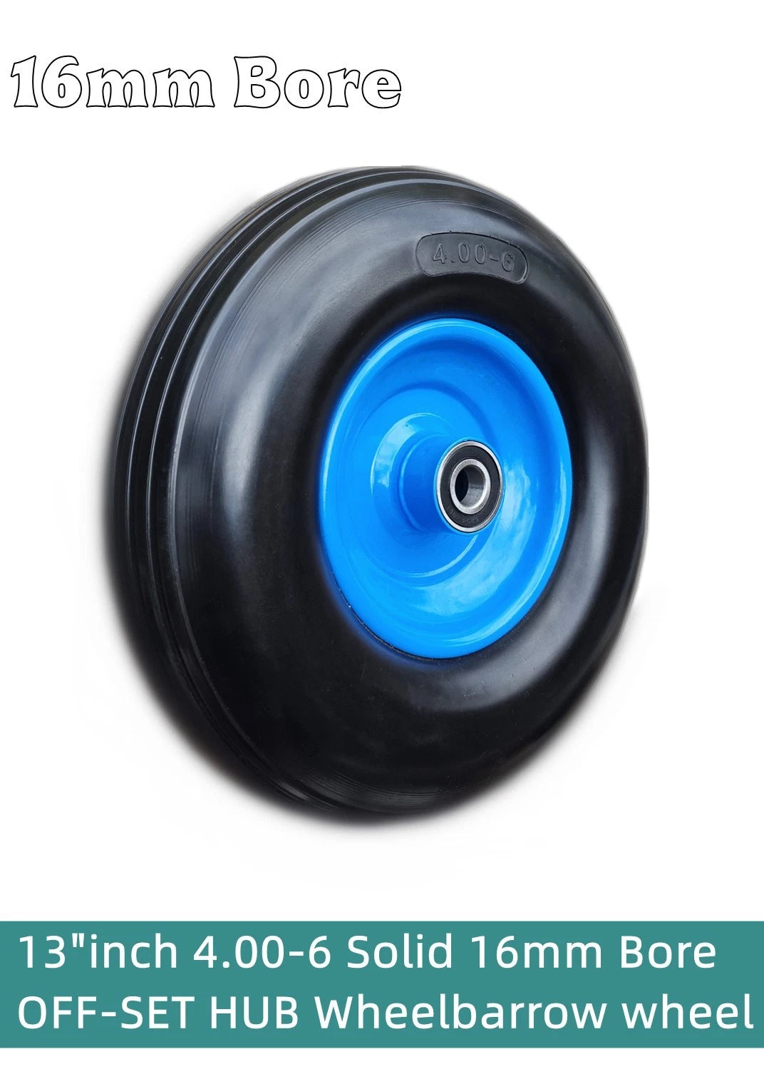 OFF-SET Hub Solid 13"inch 4.00-6 solid 16mm Bore Wheel barrow Tyre Wheel Wheels