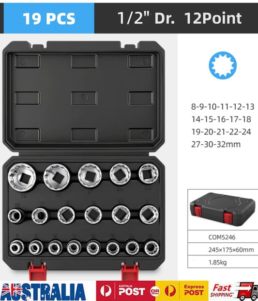 19pc 1/2" Dr High quality Socket Set Metric Square drive 12point Heavy duty