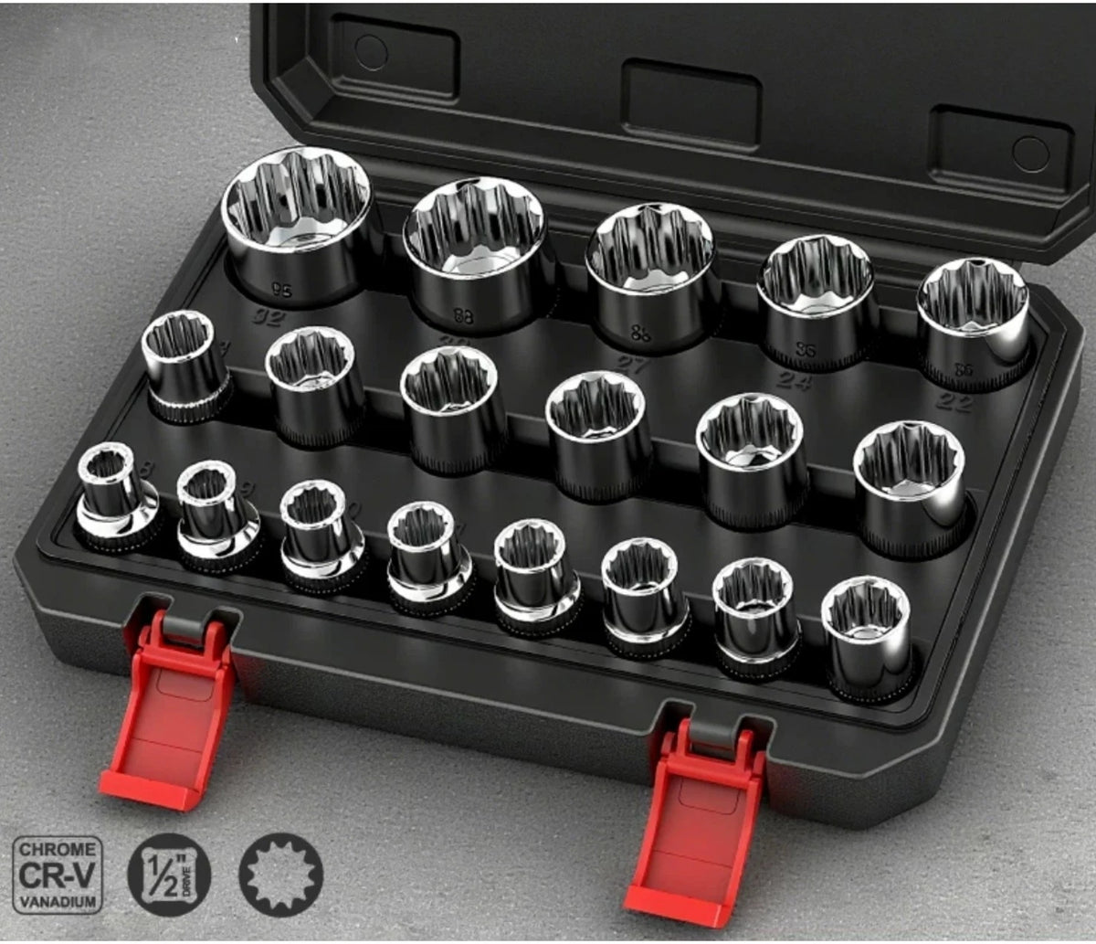 19pc 1/2" Dr High quality Socket Set Metric Square drive 12point Heavy duty