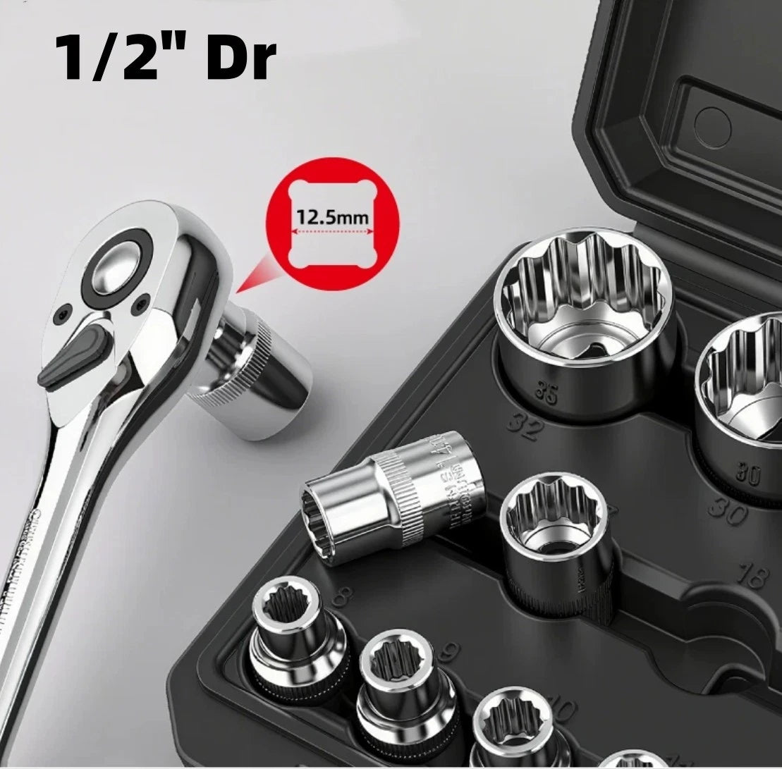 19pc 1/2" Dr High quality Socket Set Metric Square drive 12point Heavy duty