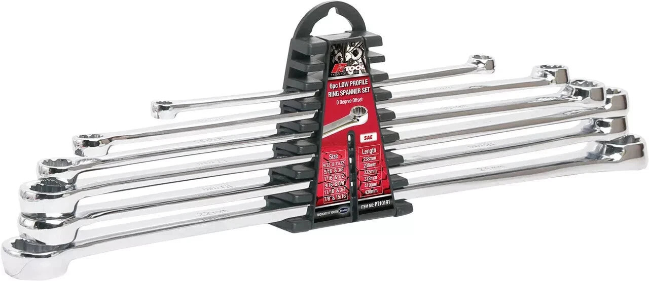 6pc SAE Low Profile Extra Long Ring Spanner Wrench Set 0° Offset 9/32"-15/16"