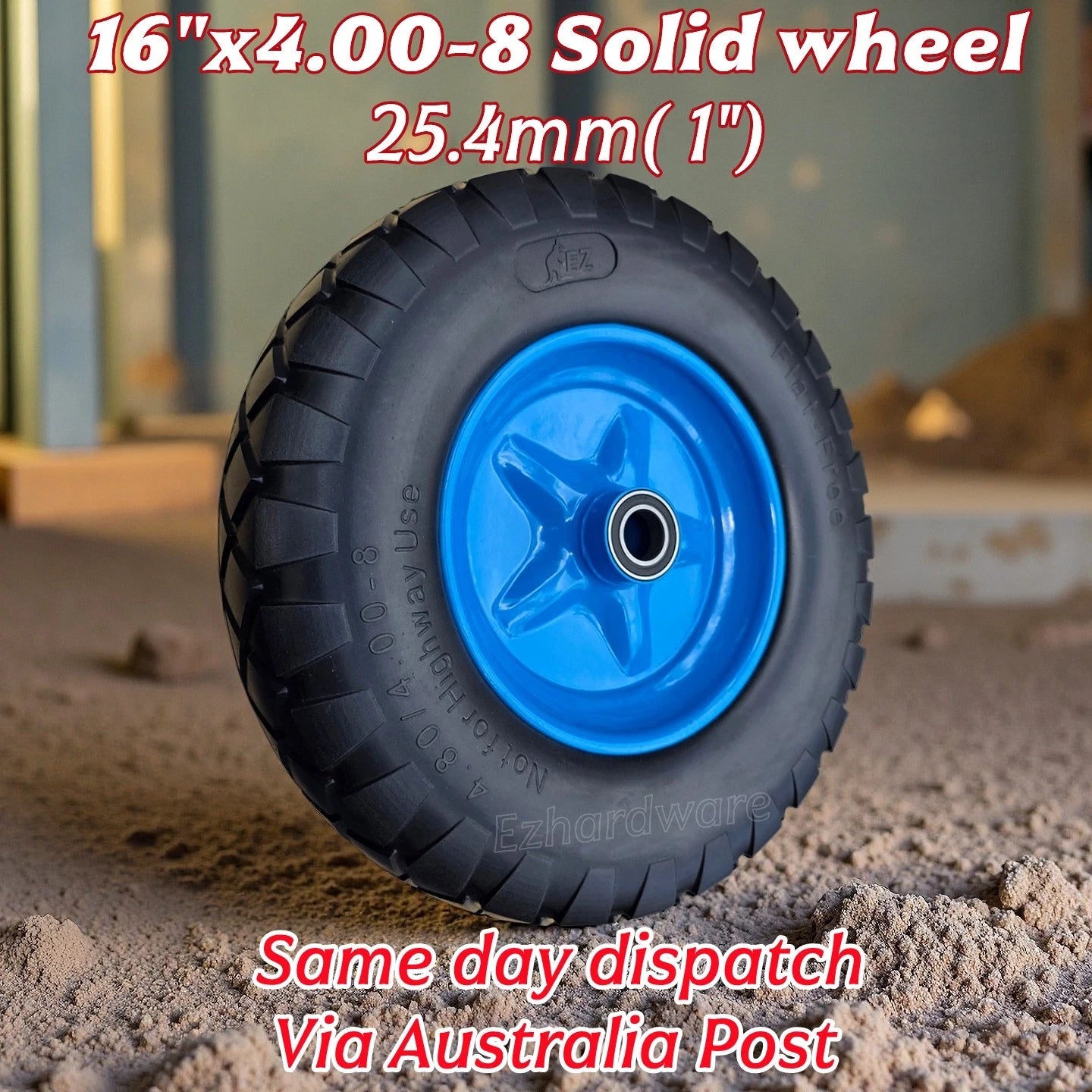 16" Solid Wheel Barrow 1" Bore 25.4mm Cart Tyre Puncture Proof Flat Free Tire