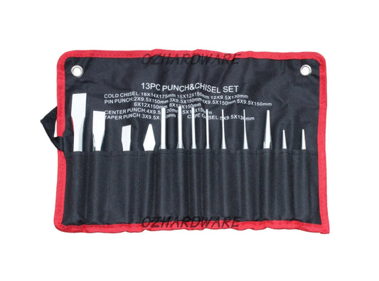 13Pc Punch & Chisel Set Tapered Center Punch Cold Chisels Pin Punch